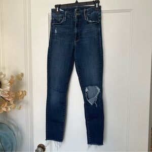 MOTHER High Waisted Looker Ankle Fray Jeans in Cat Attack Size 26 EUC